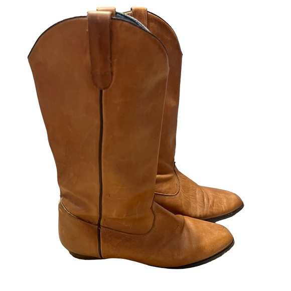 Mens Vintage Leather Cowboy Boots Tan Size 8.5 D - Picture 3 of 10